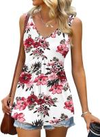 Verano nuevo con cuello en v sin mangas chaleco falda casual estampado tropical de flores vestido mujer - details 11