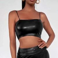 Camisetas sin mangas eróticas con purpurina para mujer, chaleco de charol para mujer, Top corto Sexy con tirantes finos 2022 - details 8