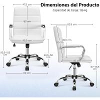 Giratoria Oficina Sillón Trabajo con Respaldo Tapizado Asiento Sintético Altura Ajustable Blanco - details 5