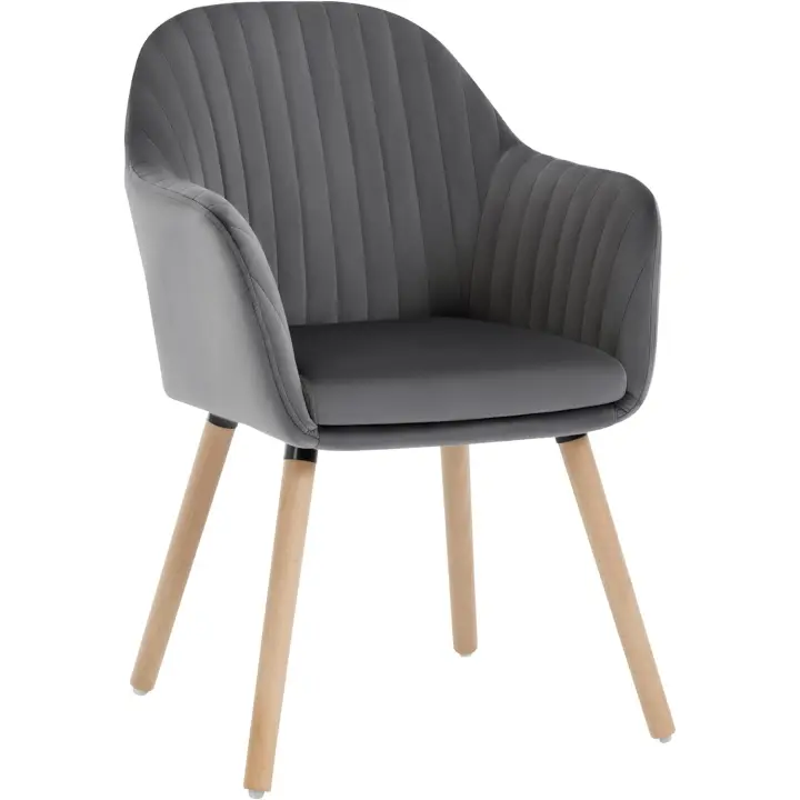 Comedor Nordica Estilo Vintage Juego de 1, Silla de Cocina Silla Tapizada con Reposabrazos en Terciopelo, Estructura de Madera Silla de Escritorio Crema BH95cm-1 - 1