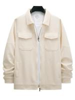 Otoño e Invierno nueva chaqueta casual de negocios para hombres tendencia moda color sólido solapa bolsillo cremallera gruesa top de manga larga - details 6