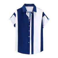 Camisa de manga corta a rayas para hombre, camisa informal estampada con solapa y botones, Estilo Hawaiano - details 3