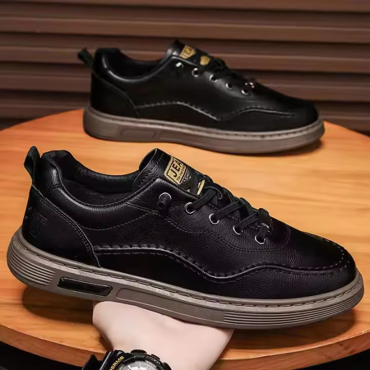 Zapatos deportivos de ocio para hombre, trabajo de cuero, antideslizantes, impermeables, resistentes al desgaste, zapatos planos de suela suave, zapatos ligeros y modernos - 1