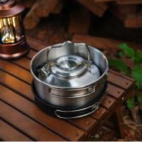 Hervidor de agua de acero inoxidable para exteriores con mango de bloqueo, cafetera portátil colgante para acampar, cocina para picnic, tetera de 1L, cocina - details 6
