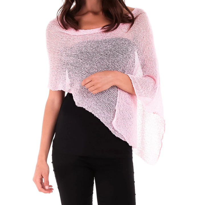 Nueva moda de malla para mujer, elegante Poncho transparente de manga larga con cuello redondo sólido para playa y vida diaria, gran oferta S-XL