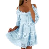Mini vestido bordado Ence estilo veraniego suelto con diseño de hombros descubiertos para mujer - details 0