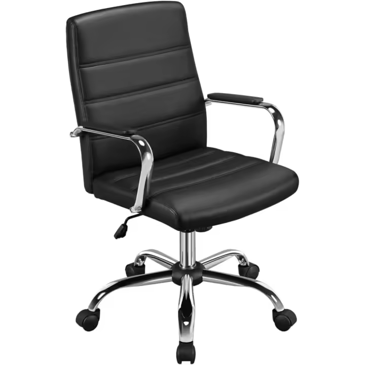 Silla Giratoria de Oficina Sillón de Trabajo con Respaldo Tapizado Asiento Sintético Altura Ajustable Negro - 1