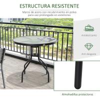 Mesa de Jardín Redonda de Cristal Templado Comedor de Patio Terrázano Balcón Exterior con Agujero para Parasol Negro Ø80x72 cm - details 5