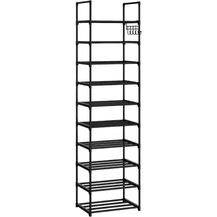 Estante Zapatero Estrecho de Metal 10 Niveles para 20-25 Pares Ideal para Entrada de Casa, Pasillo y Armario Negro - 1