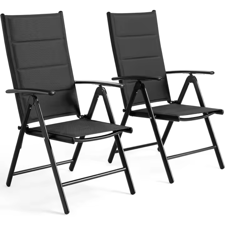 Silla plegable de aluminio, asiento acolchado y ajustable para jardín, terraza y balcón, 2 unidades - 1