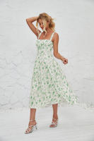 Vestido midi de satén con tirantes finos para mujer, abertura frontal, hueco - details 77