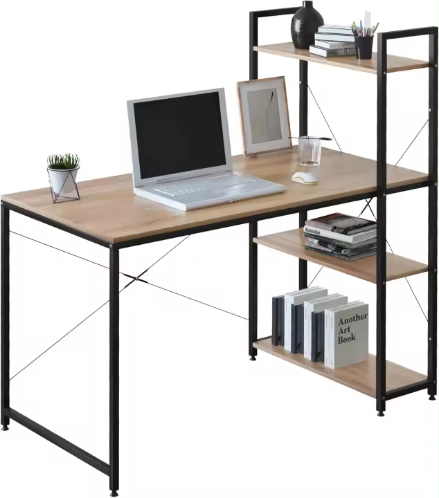 Escritorio con Estanteria Reversible, 120x60cm, Mesa de Ordenador, Mesa de Trabajo de Madera y Acero, Roble+Negro, TSB01hei - 1