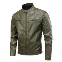Chaqueta de cuero con cuello alto para hombre, Tops Retro a prueba de viento a la moda, abrigos informales transpirables y cómodos, color sólido, otoño e invierno - details 1