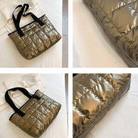Bolso de mano de algodón con almohadilla espacial para mujer, bolsa de viaje de hombro acolchada, de gran capacidad, impermeable, a la moda, Invierno - details 29
