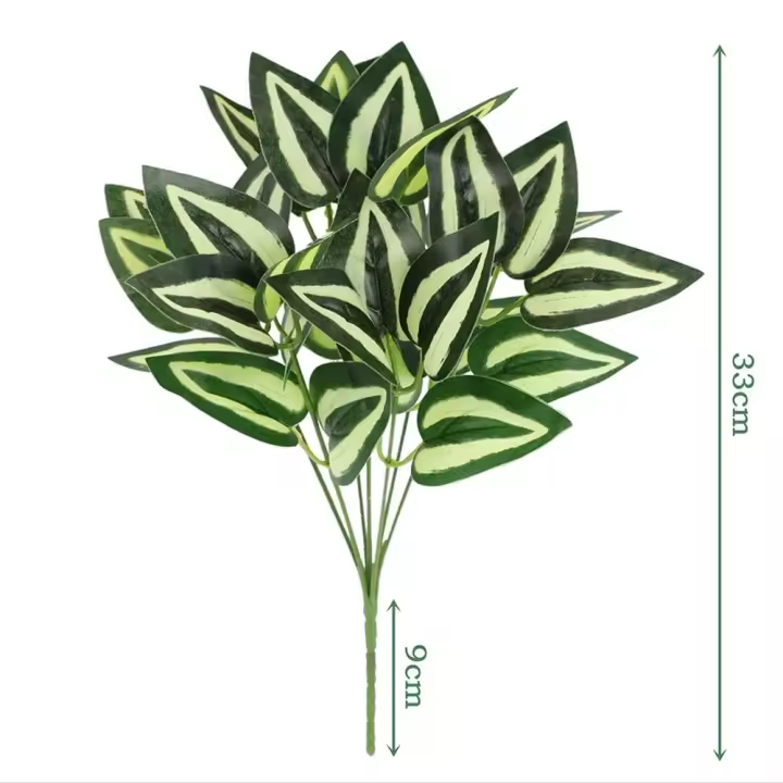 7 cabezas de hojas de plantas verdes artificiales, hojas grandes de hoja perenne, plantas en macetas verdes, planta falsa de plástico realista, decoración para el hogar y el jardín - 1