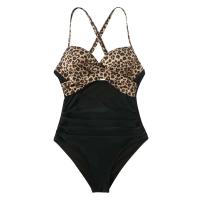 Conjunto de Bikini de Cintura Alta Sexy Estilo de Parpadeo de Leopardo Amarillo - details 1