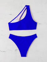 Bikinis negros con Push-Up para mujer, traje de baño de dos piezas recortado con aros, conjunto de Bikini con hombro descubierto, ropa de playa Sexy - details 12