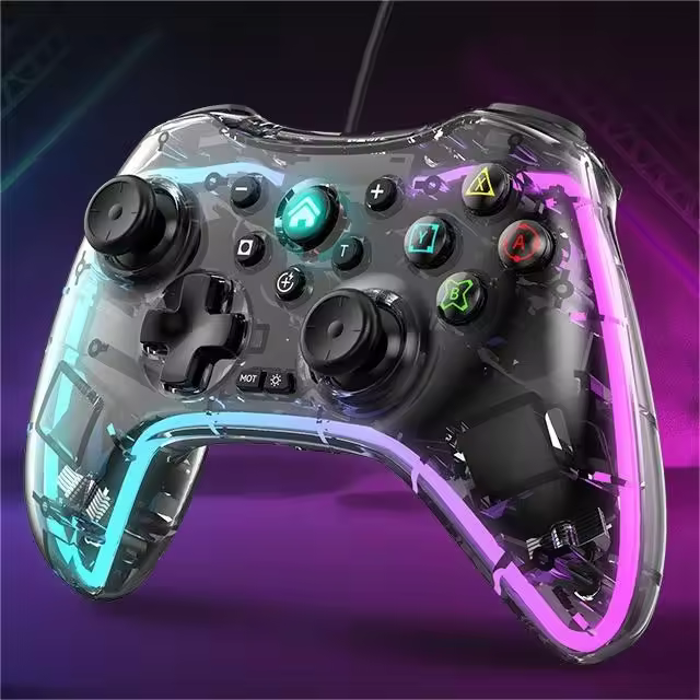 Controlador de juego inalámbrico Bluetooth 2,4G para Aplicable a Switch, luminou RGB transparente, Compatible con PC, portátil, ios13/14/15, Mac OS - 1