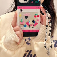 Cadena de teléfono con cuentas de estrella y flor transparente con lazo negro bonito coreano, cordón colgante de corazón de amor plateado para iPhone, cuerda colgante antipérdida - details 5