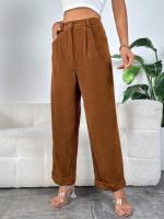 Pantalones Vintage de pana de cintura alta para mujer, pantalones holgados a la moda, pantalones de pierna recta lisos para otoño e invierno - details 3