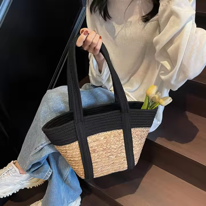 Diseño único, elegante bolso tote para mujer, bolso tejido simple y elegante, perfecto para vacaciones en la playa. Regalo de alta calidad - 1