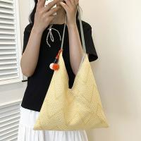 Bolso de hombro elegante de verano con patrón de rayas, bolso tejido informal a la moda, correa no ajustable con colgante, bolsos de viaje para mujer - details 4