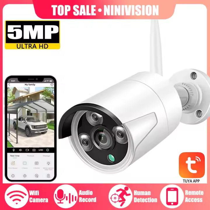 Cámara de Vigilancia Inteligente Inalámbrica NINIVISION 5MP Detectción de Movimiento Tarjeta SD - 1