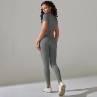Conjunto de Yoga sin Costuras Leggings de Cintura Alta Top de Manga Corta Top Corto - details 13
