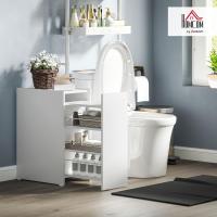Armario de baño estrecho con cajón deslizante y ruedas, mueble de baño con 3 compartimentos, mueble auxiliar para espacios pequeños, 47x30x66,5 cm, blanco - details 1