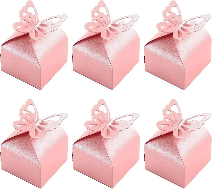 50 cajas de regalo para bodas, cajas decorativas con forma de mariposa rosa para fiestas de cumpleaños con temática de aniversario - 1