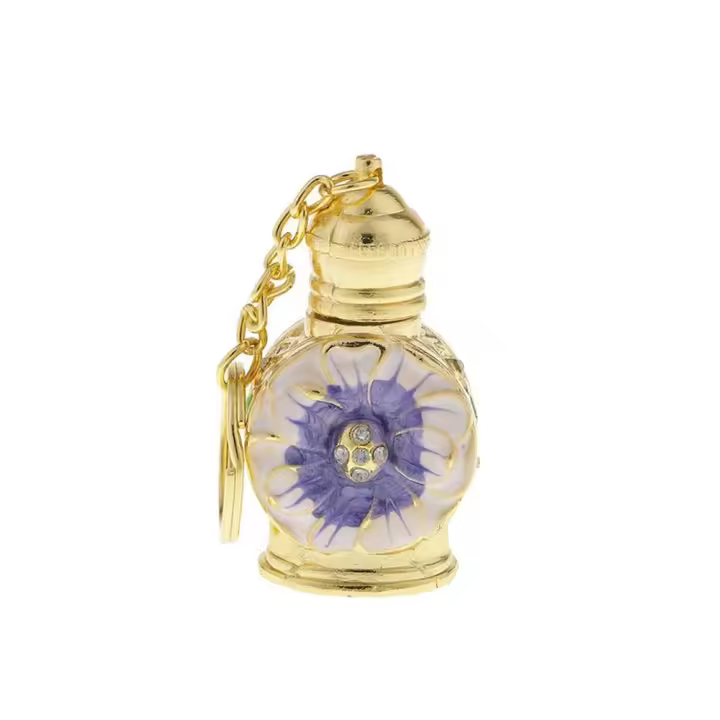 Botella de fragancia de estilo árabe de Metal, contenedor de cosméticos vacío, botella cuentagotas de aceite esencial, llavero colgante de botella de Perfume - 1