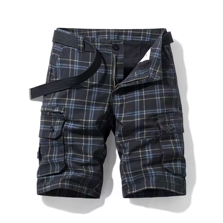 Pantalones Cortos de Verano para Hombres Ropa de Trabajo Casual Deportiva con Cinco Minutos Estilo Sencillo Pantalones de Cuadrícula Adelgazados con Múltiples Bolsillos - 1