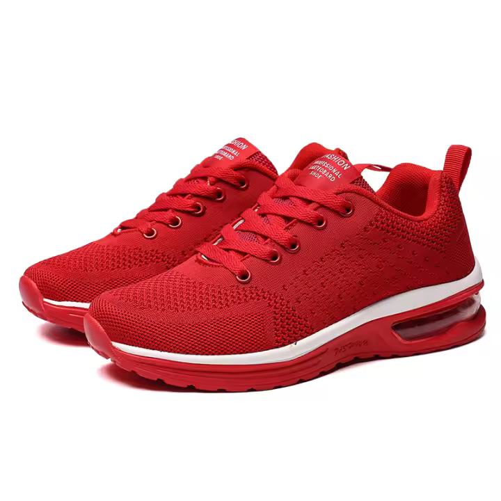 Zapatillas de correr con cámara de aire para hombre y mujer, zapatos informales a la moda, color rojo, para caminar al aire libre y gimnasio - 1