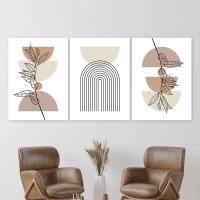 Póster Moderno Abstracto Boho con Marco de DHROOM Pintura en Lienzo de Hojas de Plantas y Línea del Sol para Decoración de Sala de Estar - details 2