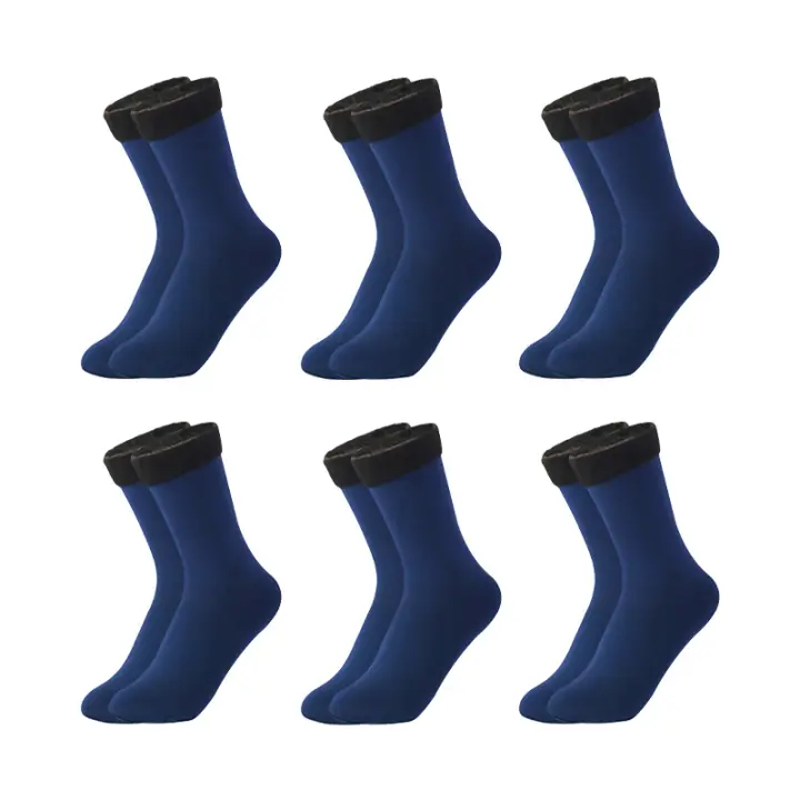 Calcetines gruesos y cálidos de cuero negro para hombre y mujer, terciopelo, nailon, suave, forro polar, nieve, invierno, 6 pares d6c - 1