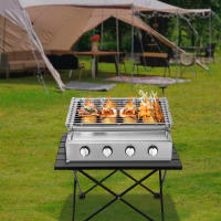 Parrilla de Gas comercial para barbacoa, válvula de baja presión con plancha de acero inoxidable, 4 quemadores, placa de cerámica infrarroja, cocina al aire libre - details 1