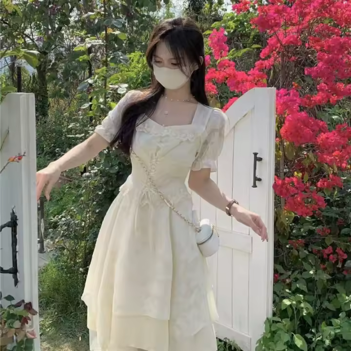 Vestido Cuadrado de Moda Verano 2025 Estilo Socialité Francés para Mujeres - 1