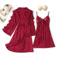 Ence Conjunto de bata de flores para mujer, kimono de boda con correa de cinta, ropa de dormir, 2 piezas - details 0