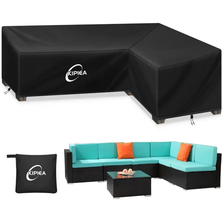 Kipiea Funda para Muebles de Jardín en Forma de L, Fundas Sofá Jardin Exterior Impermeable, 420D Tela Oxford Funda Protectora Sofá Exterior en L, Resistente al Viento, Anti-UV (288x224x85x78/61cm) - 1
