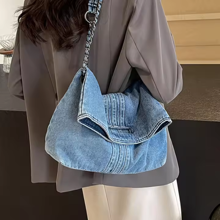Bolso de mezclilla Bolsos cruzados retro para mujer Monederos Y2k Bolso de mezclilla para mujer Bolso de mano de mezclilla de gran capacidad para mujer - 1
