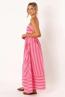 Vestido largo a rayas para mujer, ribete sin mangas con tirantes, cuello delgado, playa y fiesta, 2024 - details 10