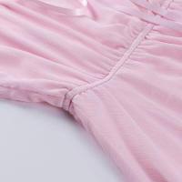 Mini vestido de gasa de hada rosa para mujer, corsé elegante con venta, vestido de verano de dama de honor con cuello con cuentas y manga larga vintage, - details 2