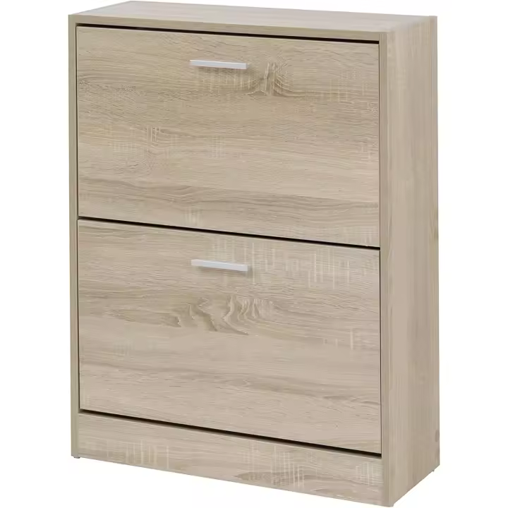 Puertas de Entrada en Madera Melamina. Armario de Zapatos 12 Pares con 2 Puertas abatibles y Doble Fondo 24x63x81 cm - 1