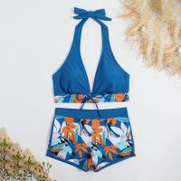 Bikini abierto con estampado de hojas retro en talla grande, conjunto de traje de baño de dos piezas con correas estables para mujer - details 51