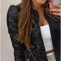 Chaqueta de Lentejuelas Versátil de Moda Manga Larga, Cuello Abierto, Brillo - details 1