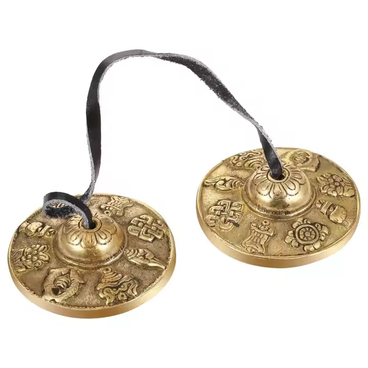 Platillos tibetanos Tingsha, 2 uds., campanas de latón sánscrito para meditación, para curación espiritual, atención plena, Yoga budista - 1