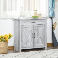 Buffet 1 Cajón 2 Puertas Estante Interior Ajustable Mueble Auxiliar Decorativo Comedor 80x397x80 cm Gris - details 1