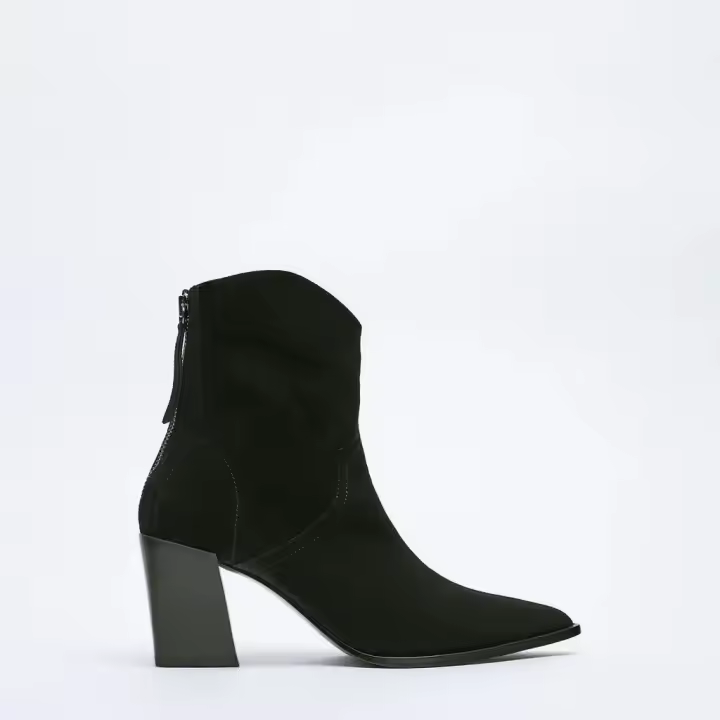 Botas vaqueras de hombre, botines cortos de tacón grueso y punta fina. - 1