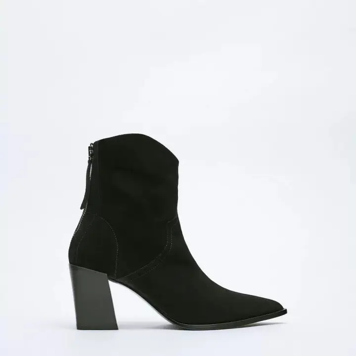 Botas vaqueras de hombre, botines cortos de tacón grueso y punta fina. - 1