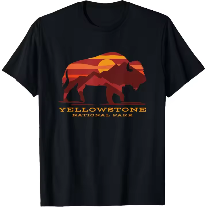 Camiseta para hombre del Parque Nacional Yellowstone Wyoming Buffalo Bison Sunset - 1
